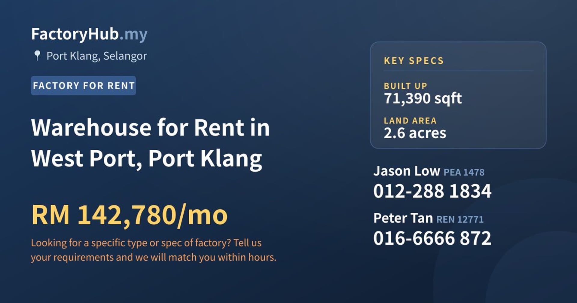 Warehouse for Rent in West Port, Port Klang - Property image 1 of 2