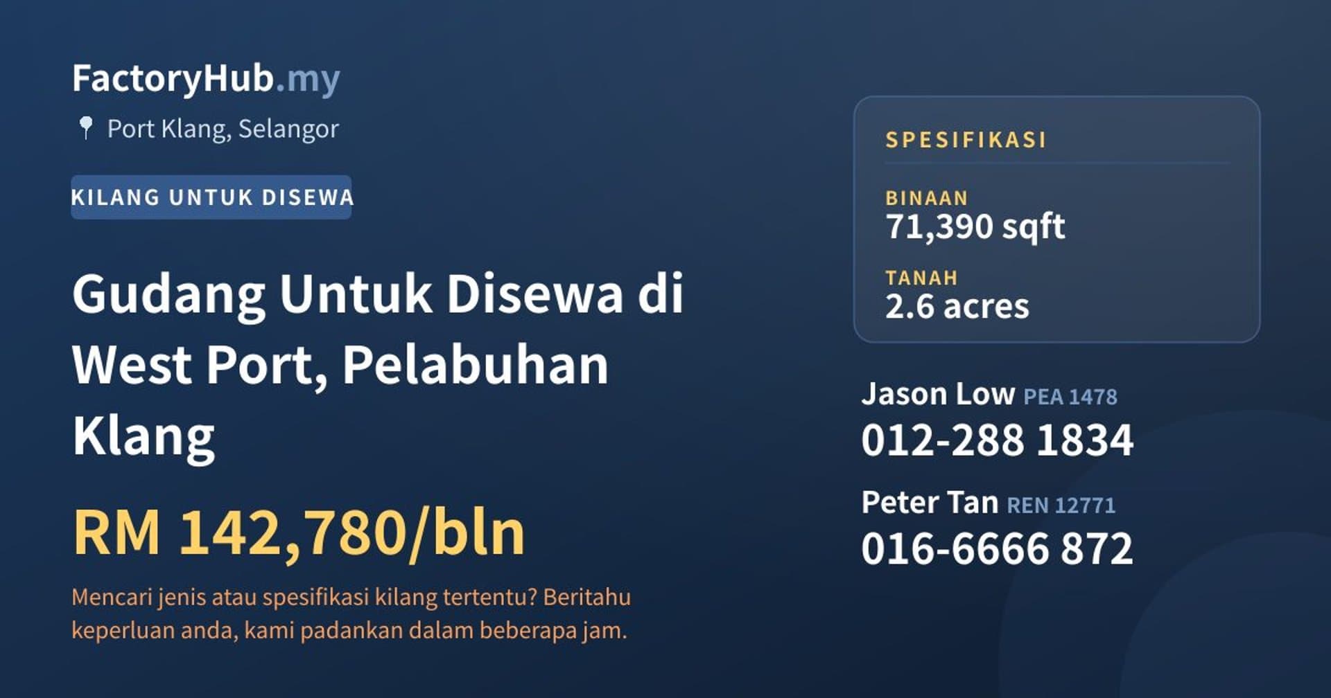 Gudang Untuk Disewa di West Port, Pelabuhan Klang · Imej hartanah 1/2