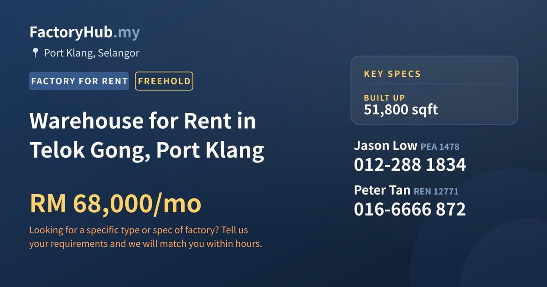 Warehouse for Rent in Telok Gong, Port Klang - Property image 1 of 2