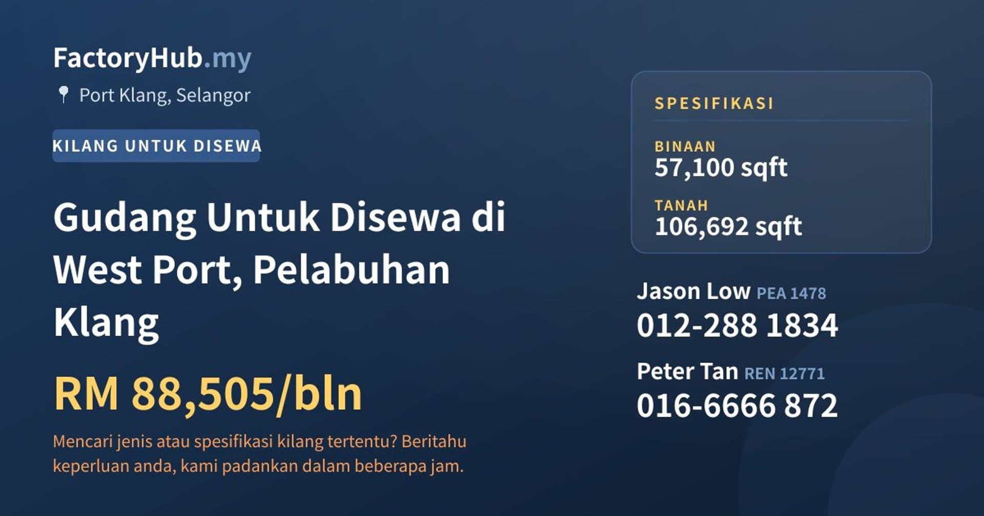 Gudang Untuk Disewa di West Port, Pelabuhan Klang · Imej hartanah 1/2