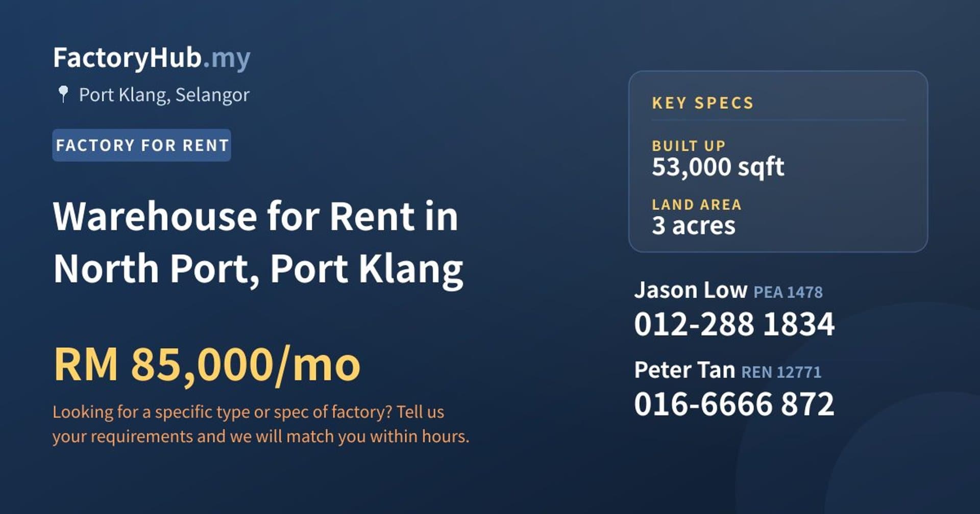Warehouse for Rent in North Port, Port Klang - Property image 1 of 2