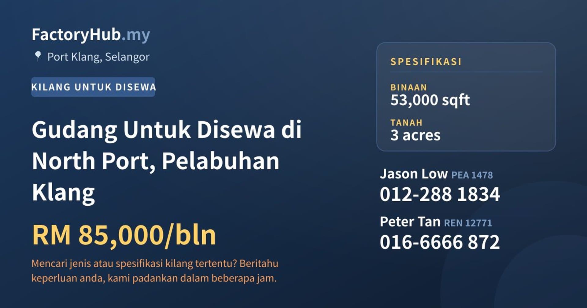 Gudang Untuk Disewa di North Port, Pelabuhan Klang · Imej hartanah 1/2