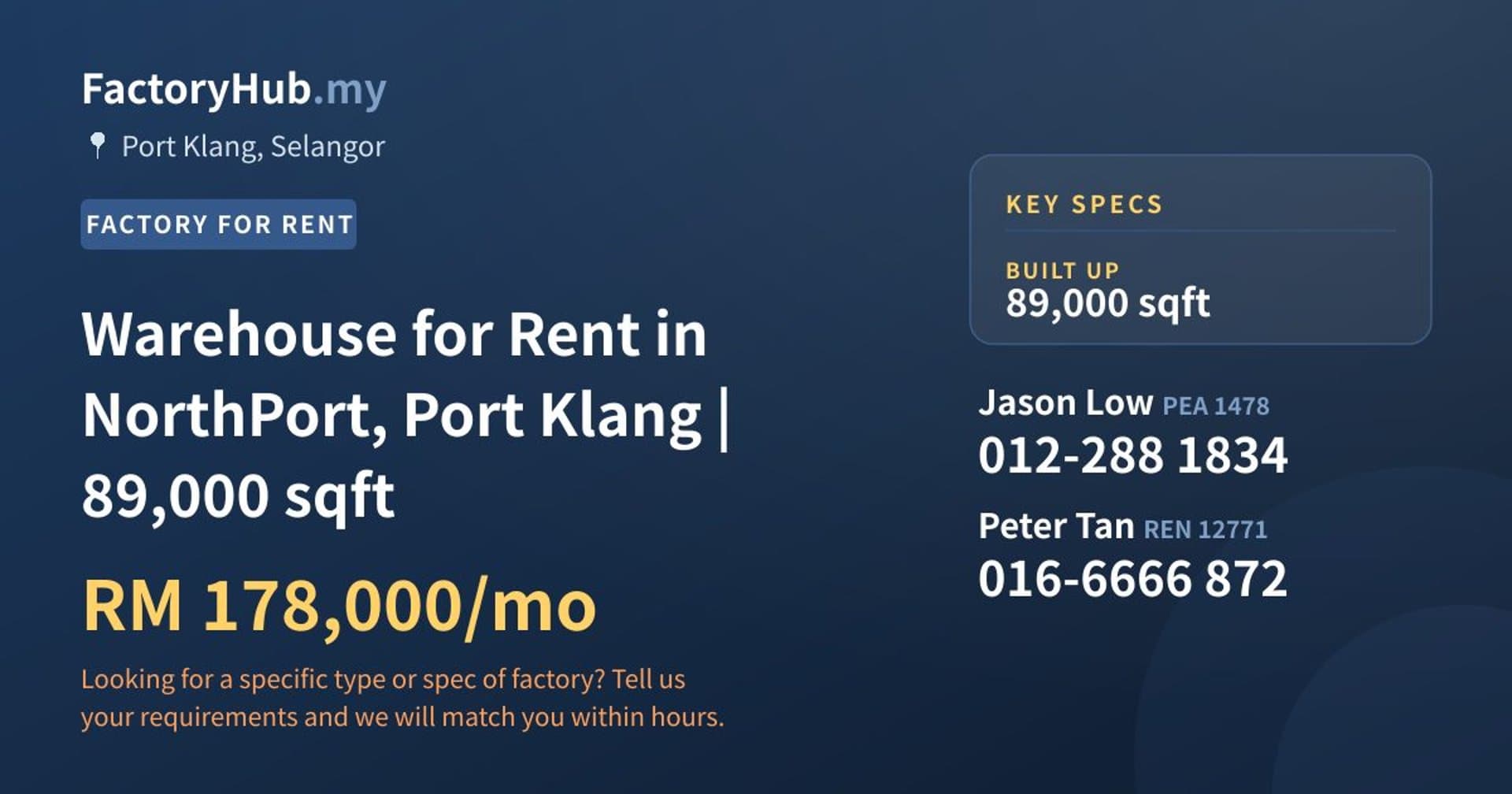 Warehouse for Rent in NorthPort, Port Klang | 89,000 sqft - Property image 1 of 2