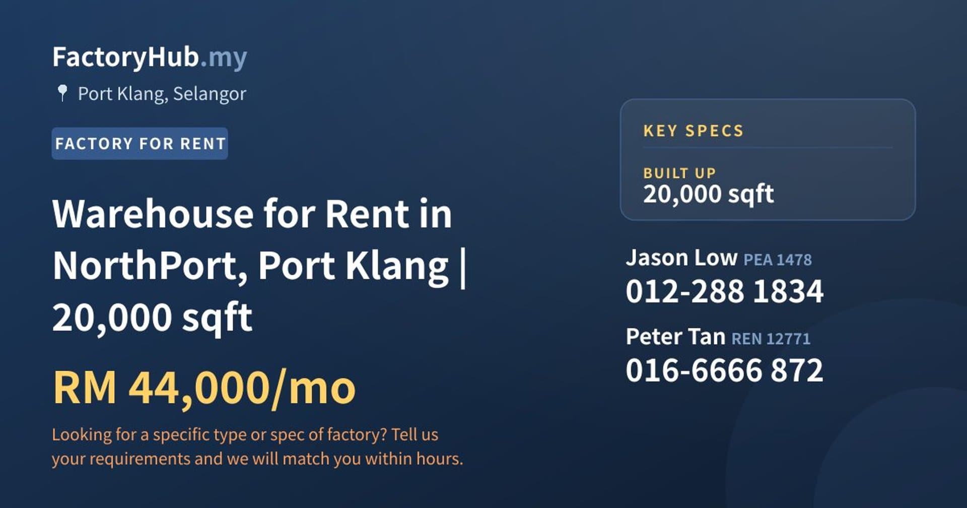 Warehouse for Rent in NorthPort, Port Klang | 20,000 sqft - Property image 1 of 2