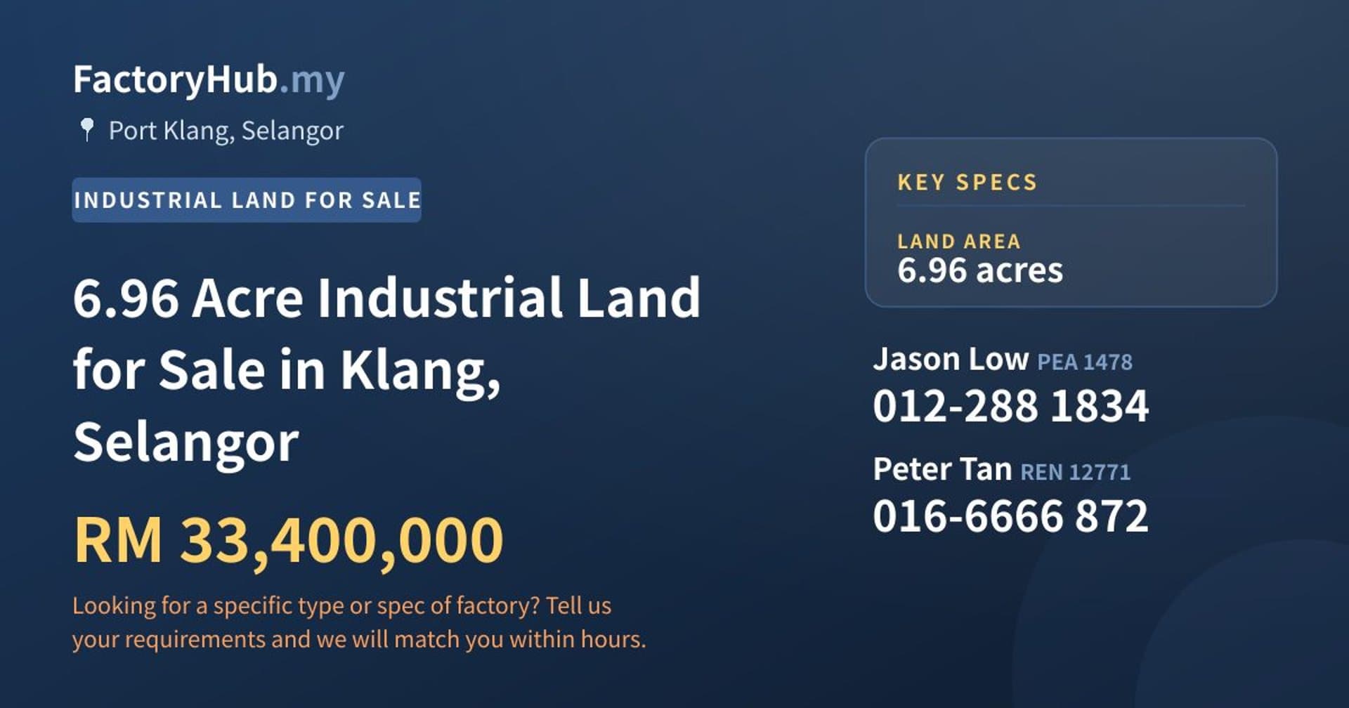 6.96 Acre Industrial Land for Sale in Klang, Selangor - Property image 1 of 2