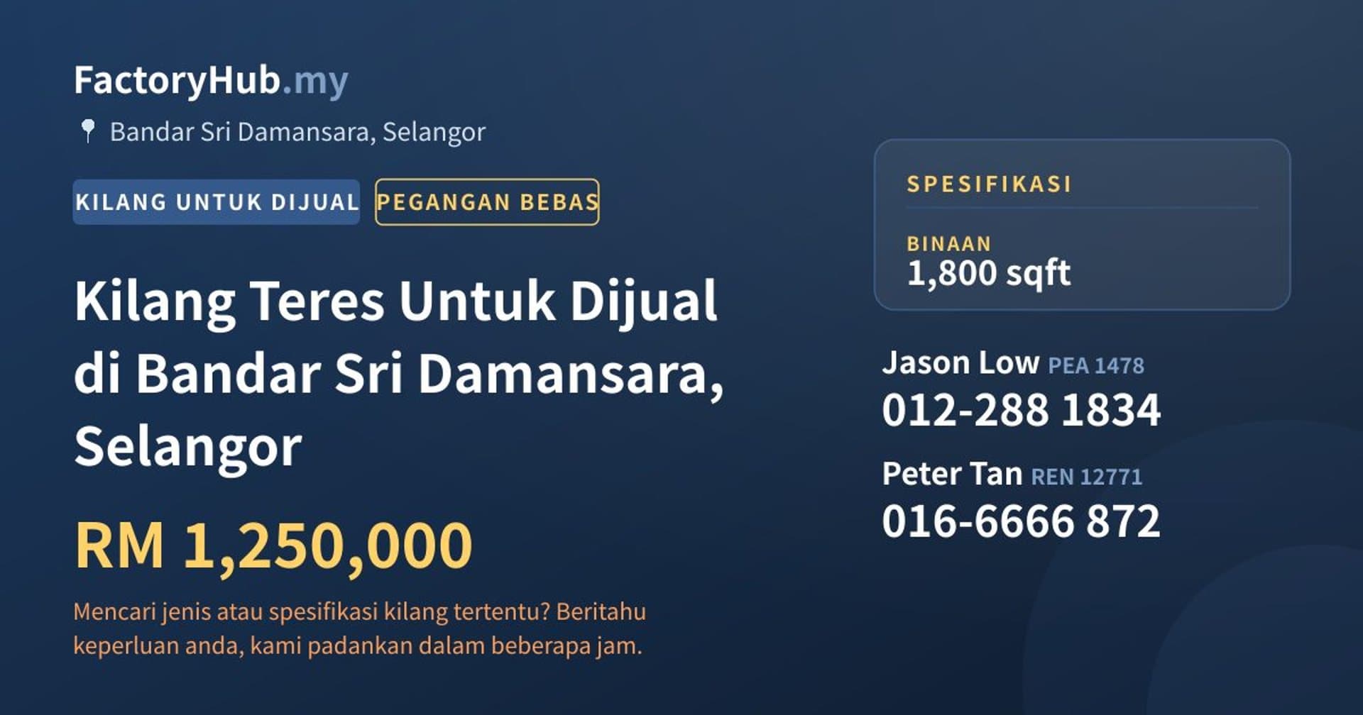 Kilang Teres Untuk Dijual di Bandar Sri Damansara, Selangor · Imej hartanah 1/2
