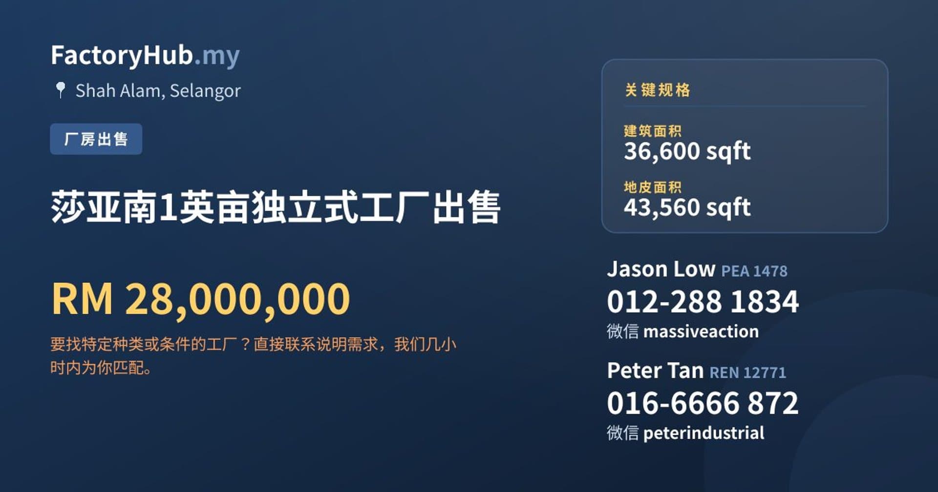 莎亚南1英亩独立式工厂出售 · 房源图片 1/2