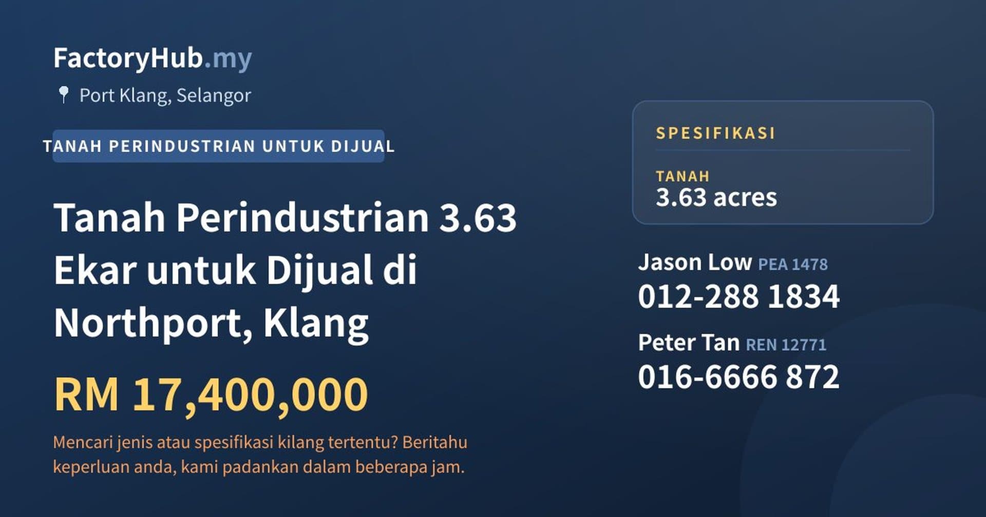 Tanah Perindustrian 3.63 Ekar untuk Dijual di Northport, Klang · Imej hartanah 1/2
