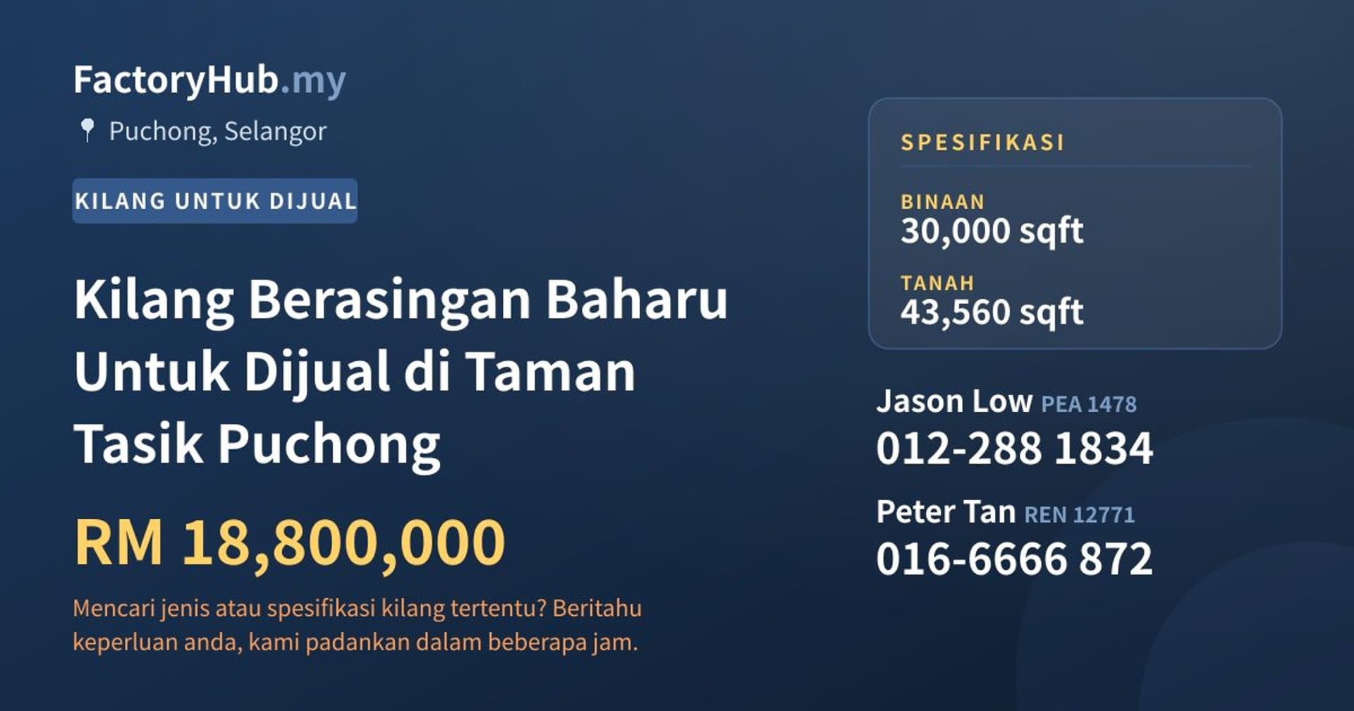 Kilang Berasingan Baharu Untuk Dijual di Taman Tasik Puchong · Imej hartanah 1/2