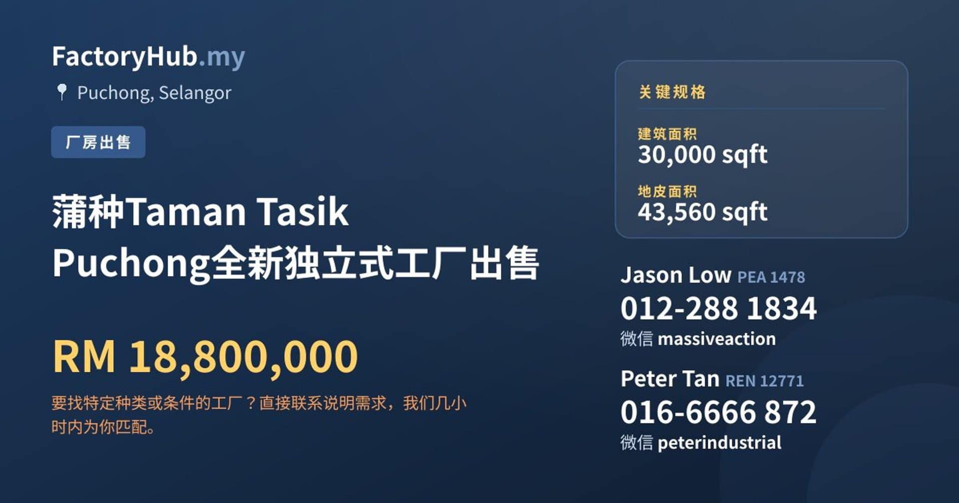 蒲种Taman Tasik Puchong全新独立式工厂出售 · 房源图片 1/2