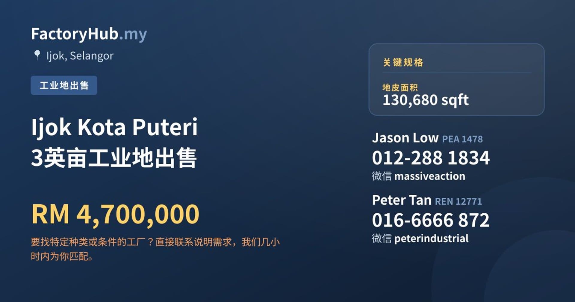 Ijok Kota Puteri 3英亩工业地出售 · 房源图片 1/2