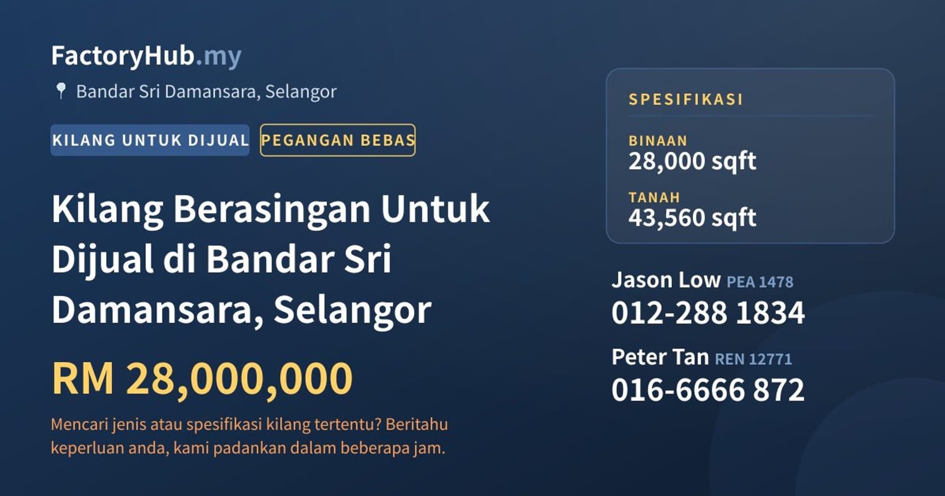 Kilang Berasingan Untuk Dijual di Bandar Sri Damansara, Selangor · Imej hartanah 1/2