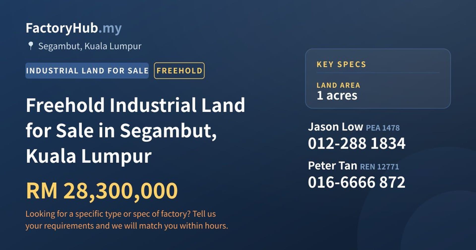 Freehold Industrial Land for Sale in Segambut, Kuala Lumpur - Property image 1 of 2