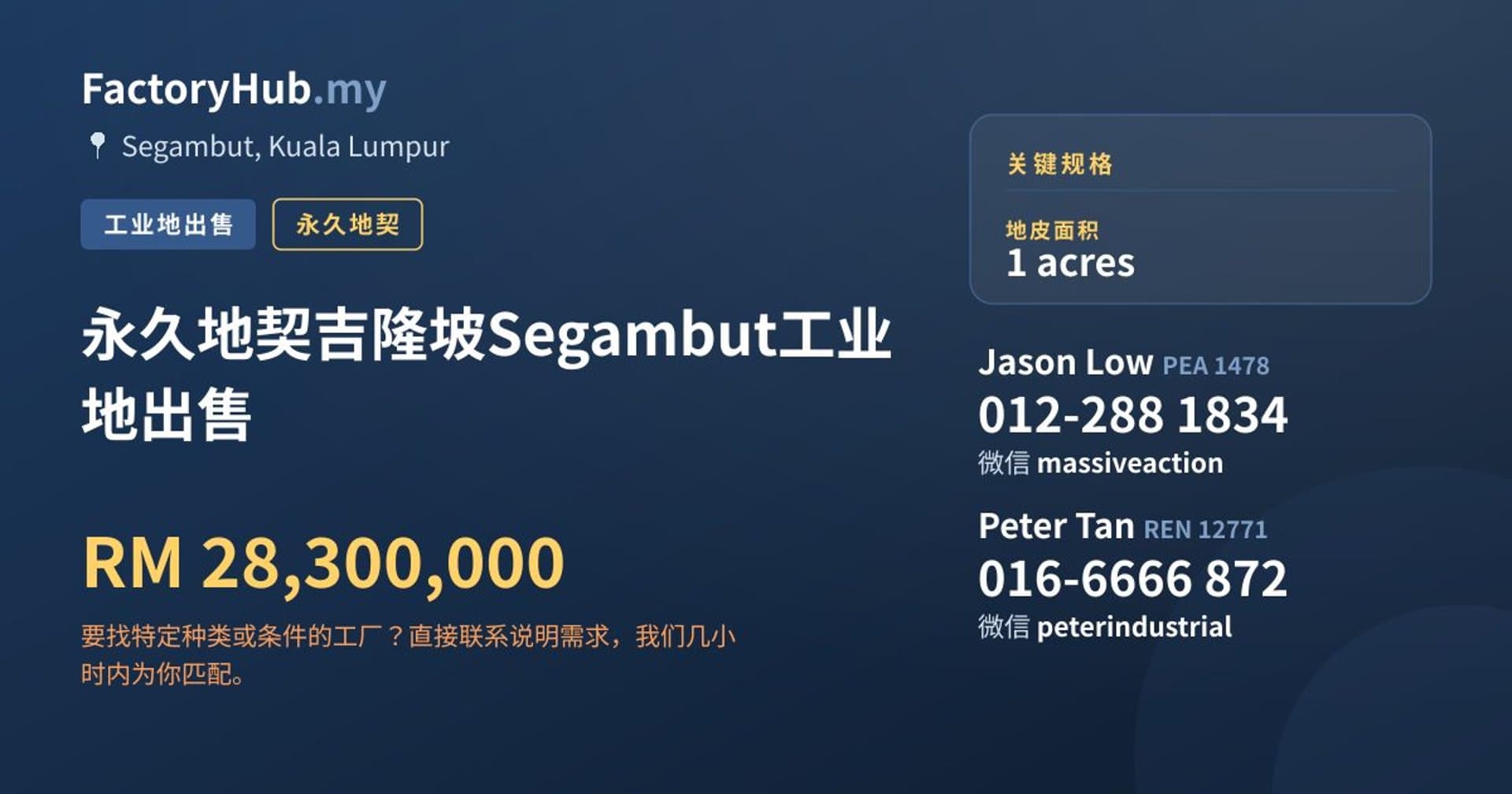 永久地契吉隆坡Segambut工业地出售 · 房源图片 1/2