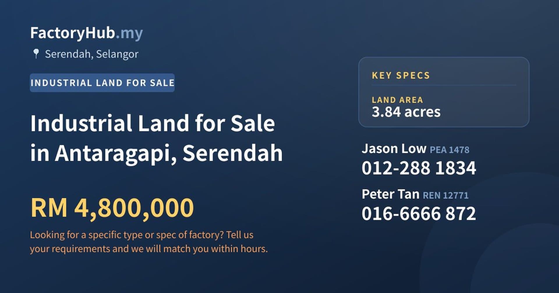 Industrial Land for Sale in Antaragapi, Serendah - Property image 1 of 2