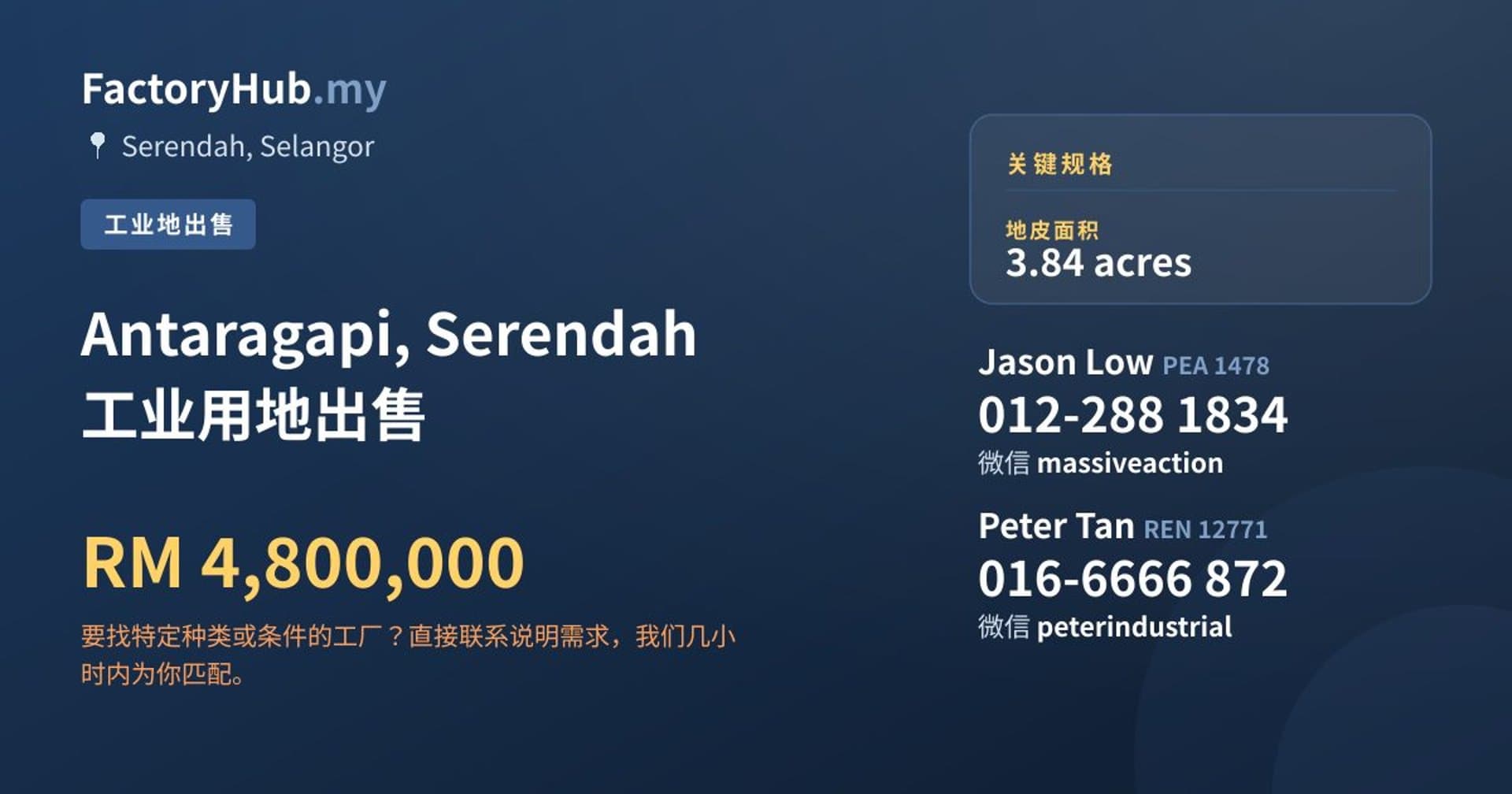 Antaragapi, Serendah 工业用地出售 · 房源图片 1/2