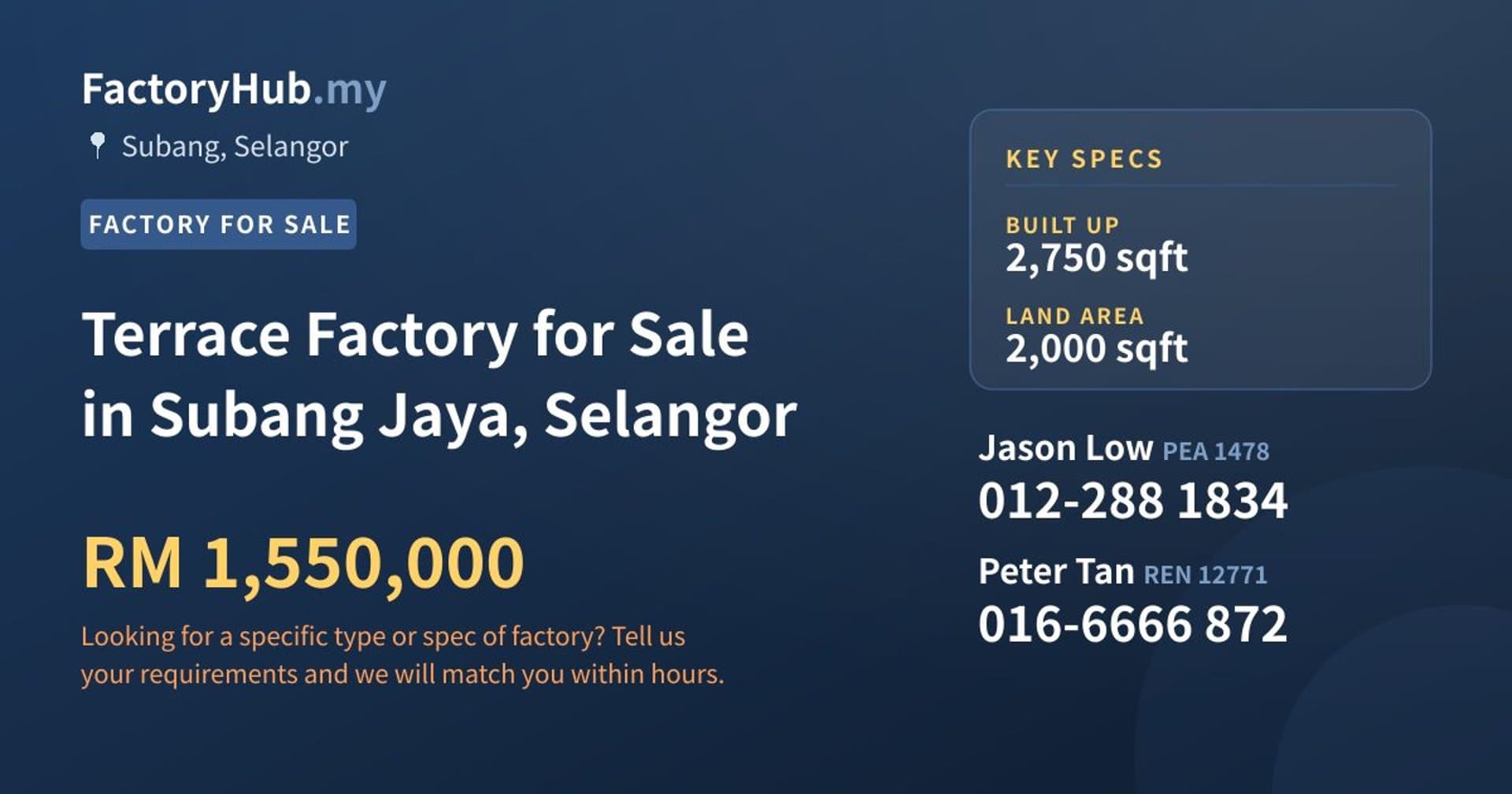 Terrace Factory for Sale in Subang Jaya, Selangor - Property image 1 of 2