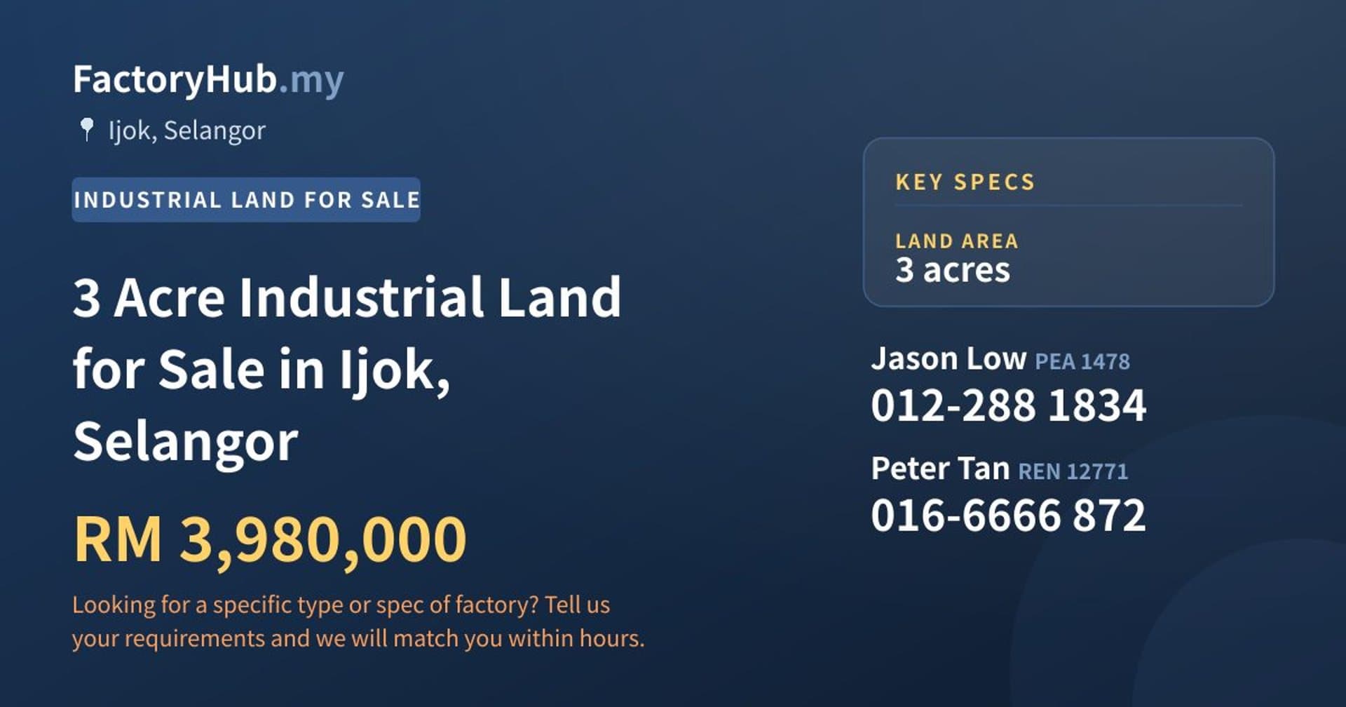 3 Acre Industrial Land for Sale in Ijok, Selangor - Property image 1 of 2