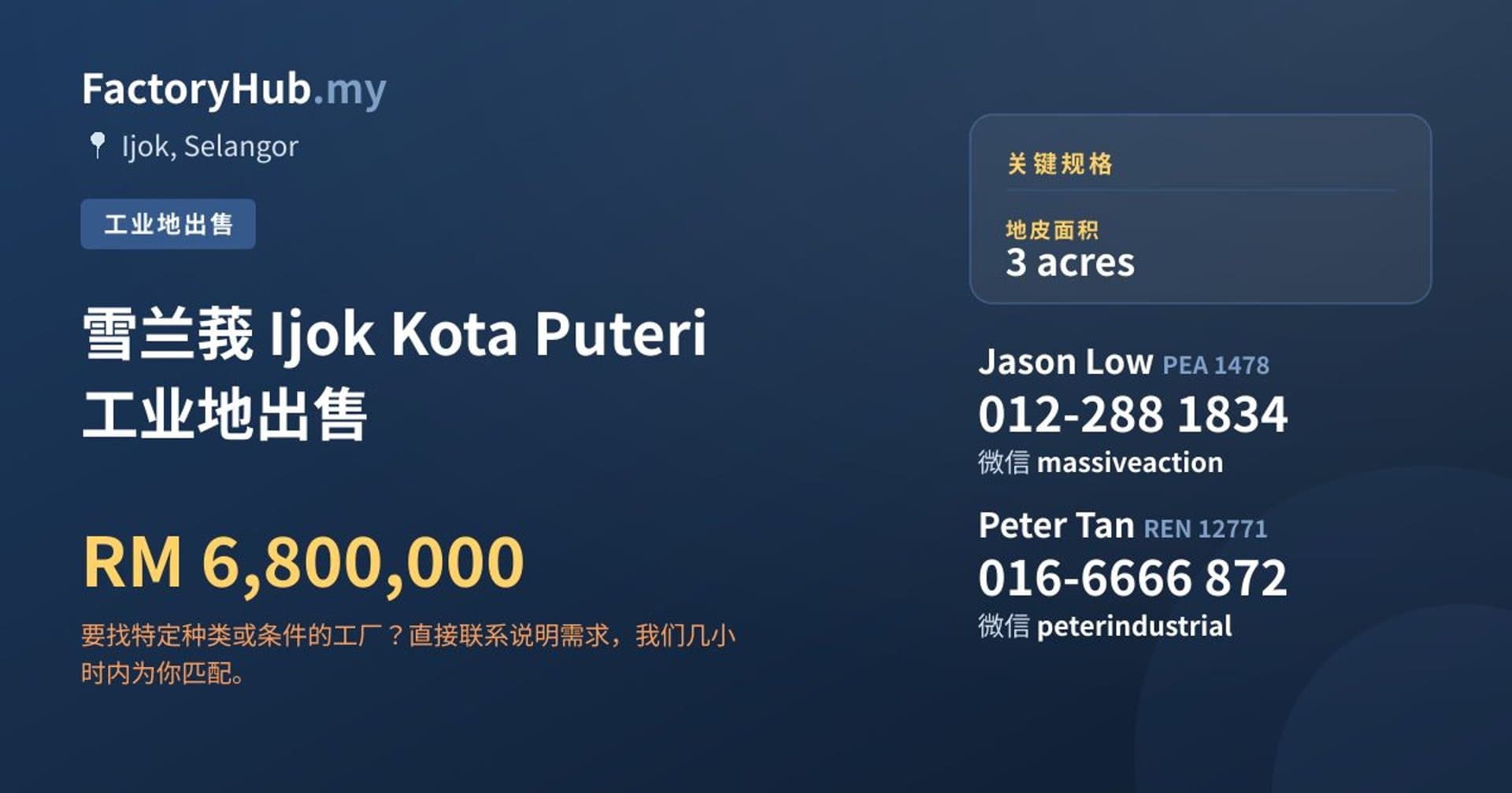 雪兰莪 Ijok Kota Puteri 工业地出售 · 房源图片 1/2