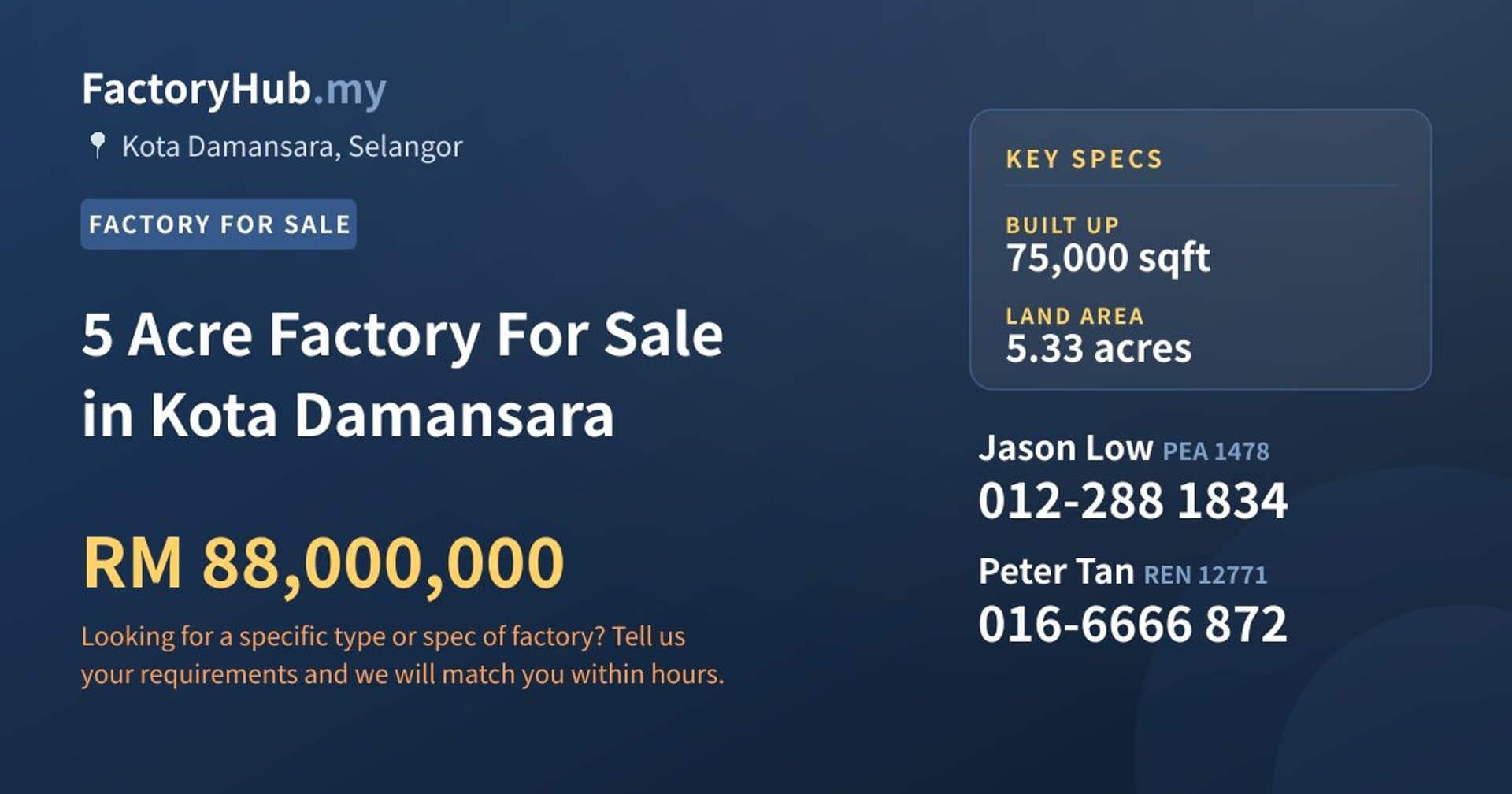 5 Acre Factory For Sale in Kota Damansara - Property image 1 of 2