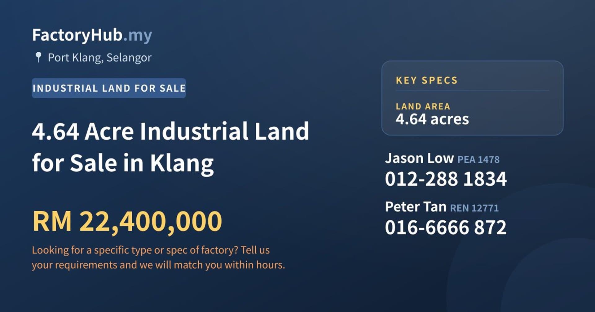 4.64 Acre Industrial Land for Sale in Klang - Property image 1 of 2