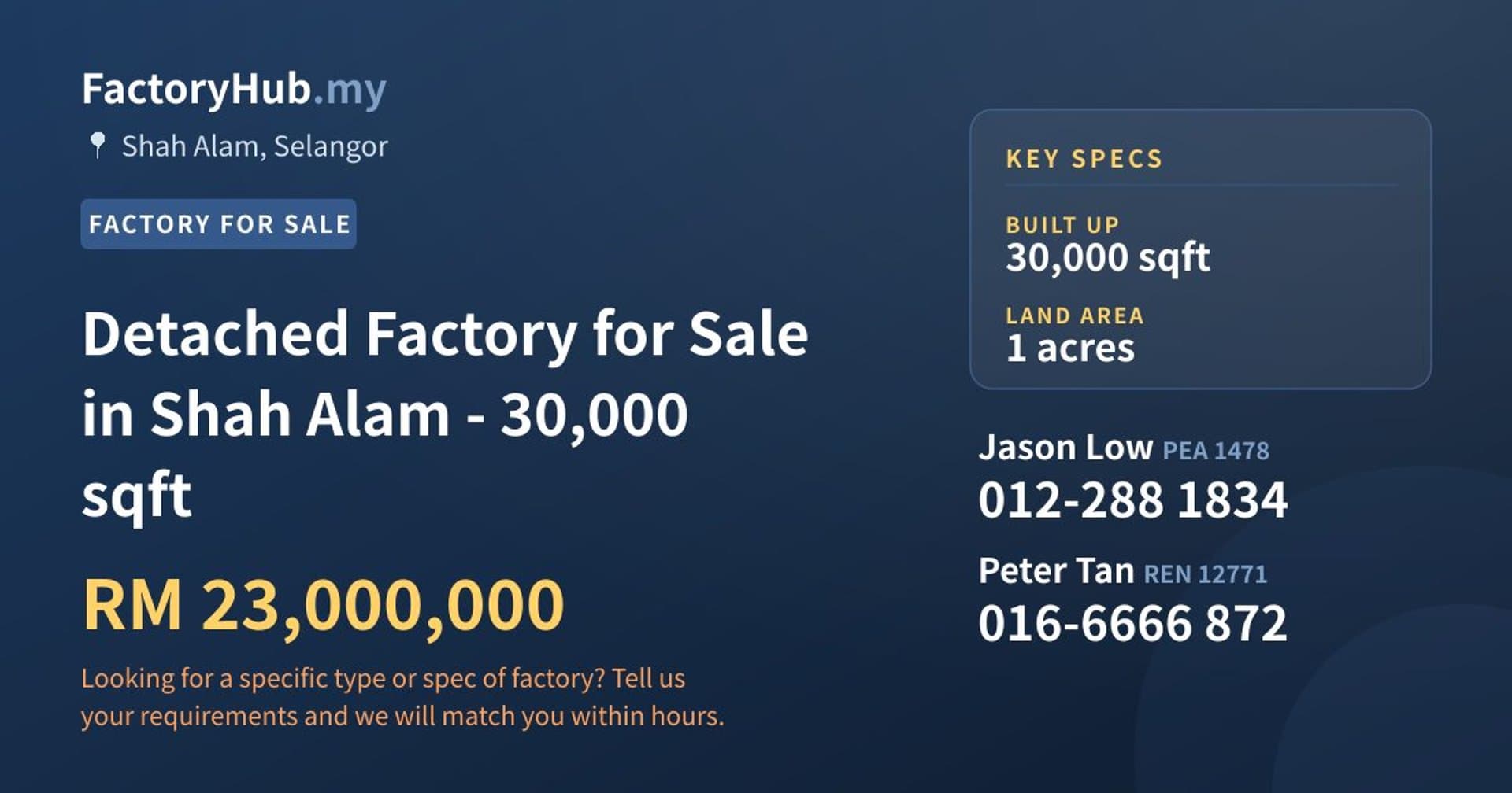 Detached Factory for Sale in Shah Alam - 30,000 sqft - Property image 1 of 2