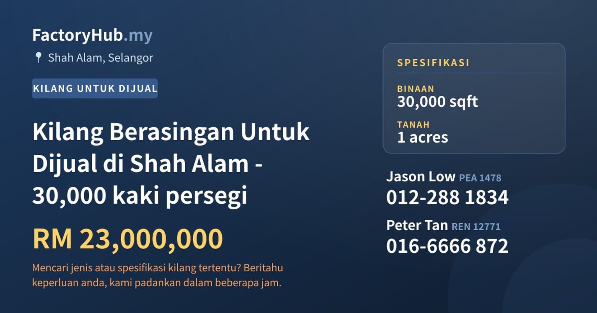 Kilang Berasingan Untuk Dijual di Shah Alam - 30,000 kaki persegi · Imej hartanah 1/2