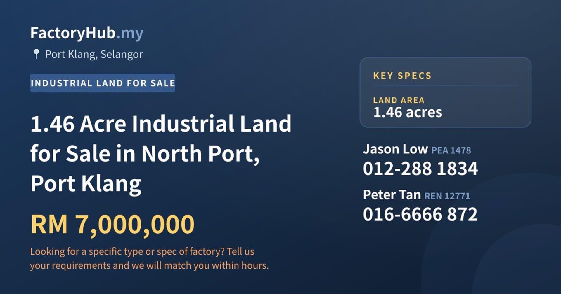1.46 Acre Industrial Land for Sale in North Port, Port Klang - Property image 1 of 2