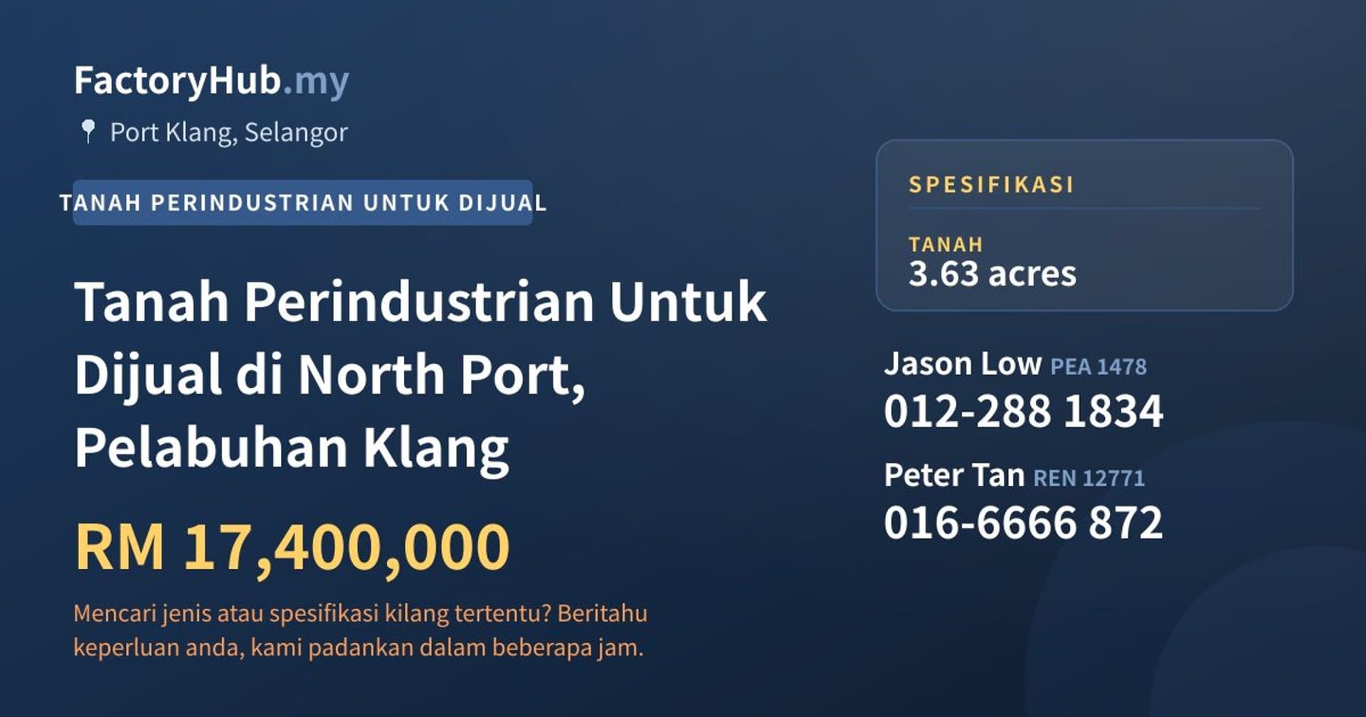 Tanah Perindustrian Untuk Dijual di North Port, Pelabuhan Klang · Imej hartanah 1/2