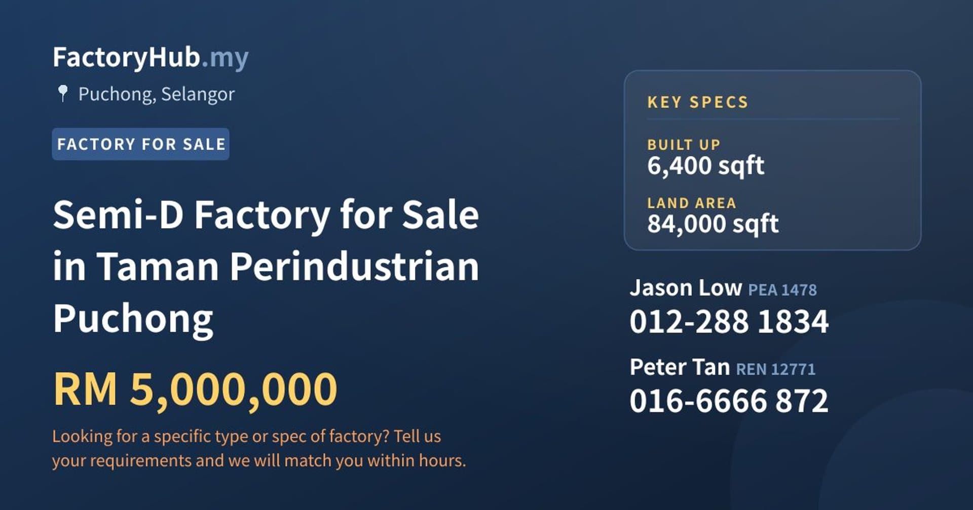 Semi-D Factory for Sale in Taman Perindustrian Puchong - Property image 1 of 2