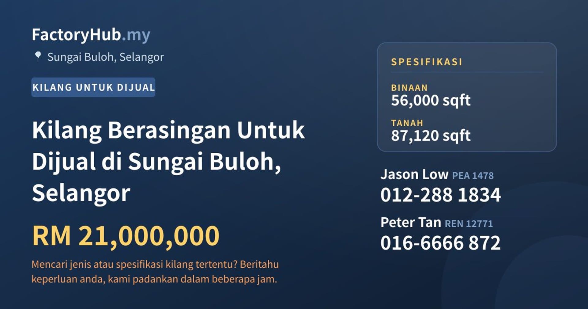 Kilang Berasingan Untuk Dijual di Sungai Buloh, Selangor · Imej hartanah 1/2