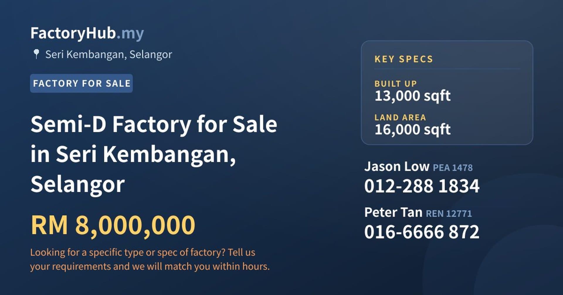 Semi-D Factory for Sale in Seri Kembangan, Selangor - Property image 1 of 2