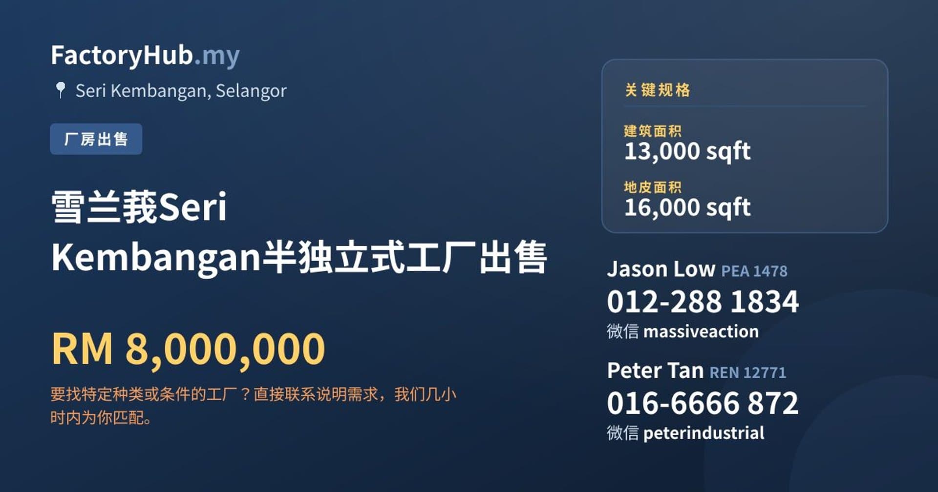 雪兰莪Seri Kembangan半独立式工厂出售 · 房源图片 1/2