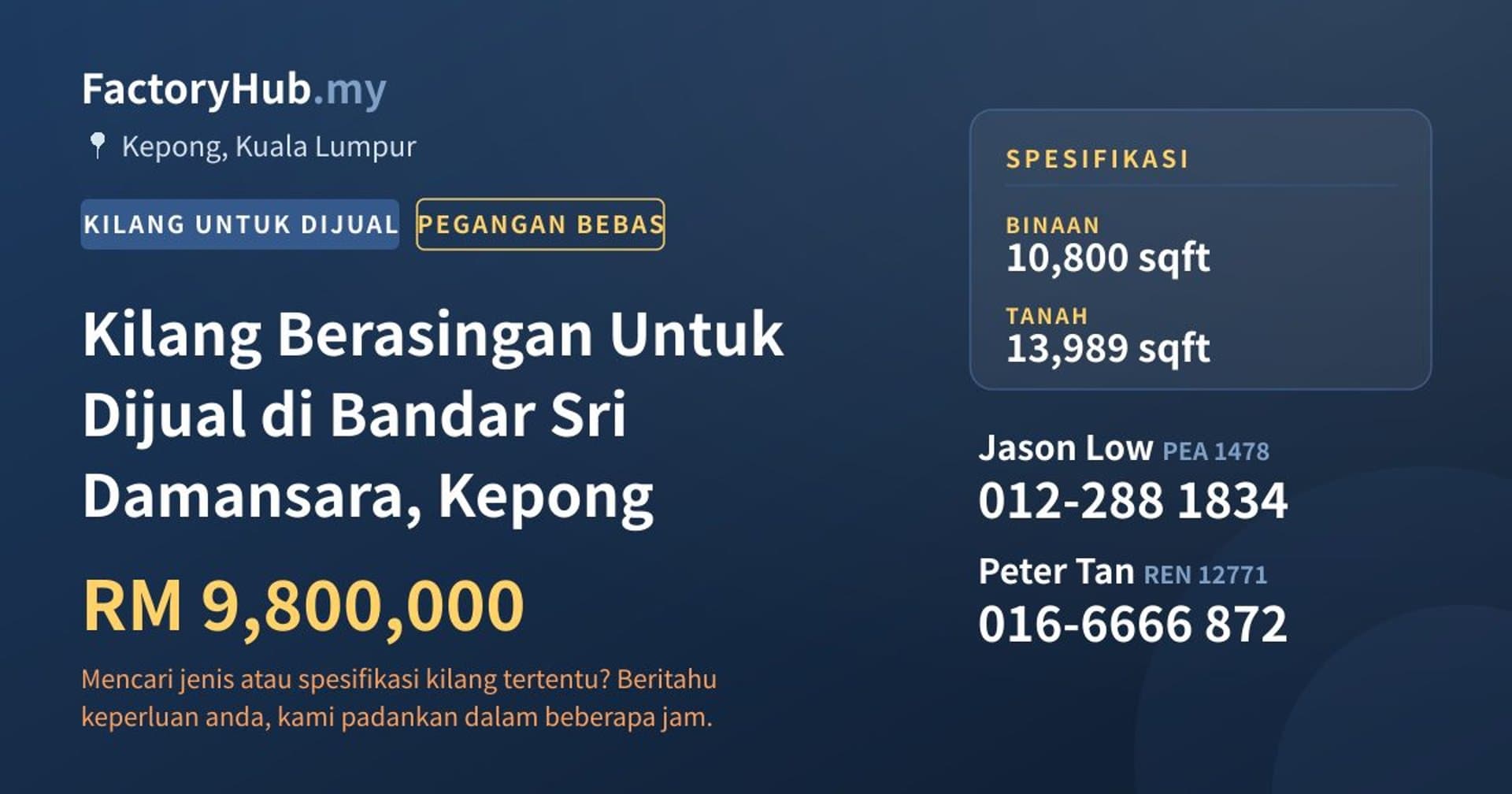 Kilang Berasingan Untuk Dijual di Bandar Sri Damansara, Kepong · Imej hartanah 1/2