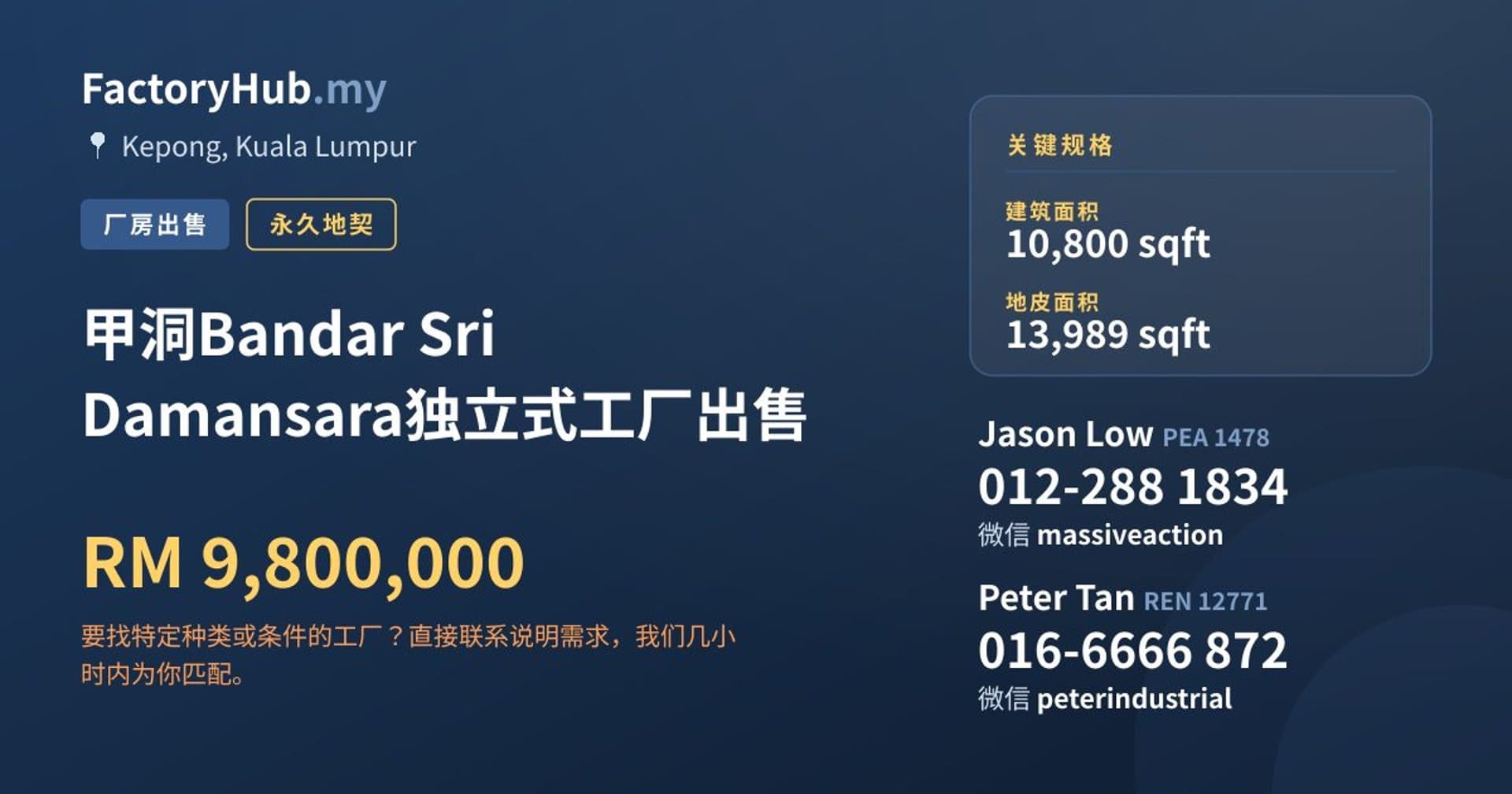 甲洞Bandar Sri Damansara独立式工厂出售 · 房源图片 1/2