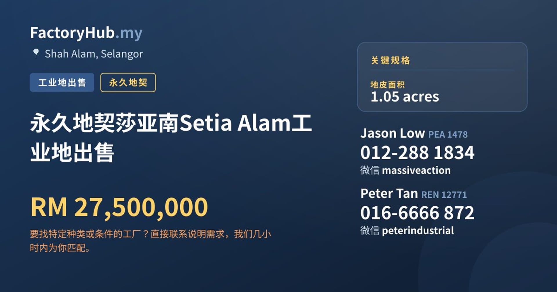 永久地契莎亚南Setia Alam工业地出售 · 房源图片 1/2