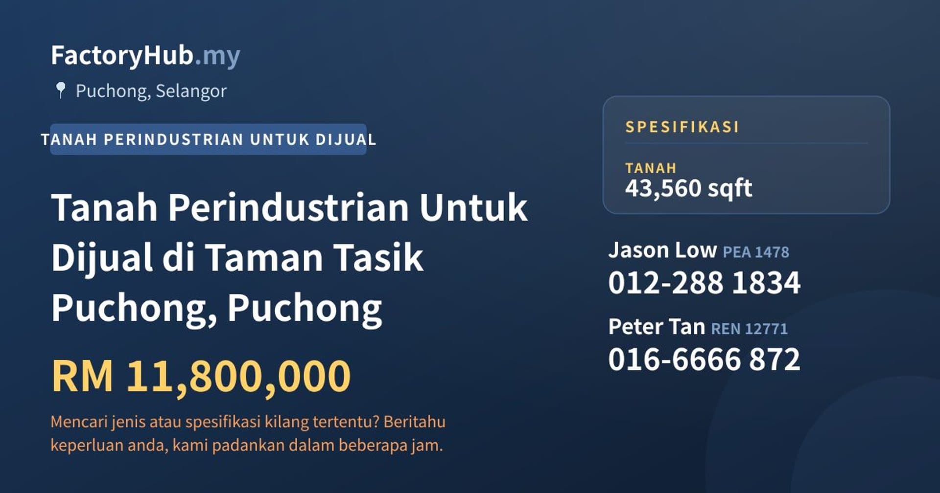 Tanah Perindustrian Untuk Dijual di Taman Tasik Puchong, Puchong · Imej hartanah 1/2