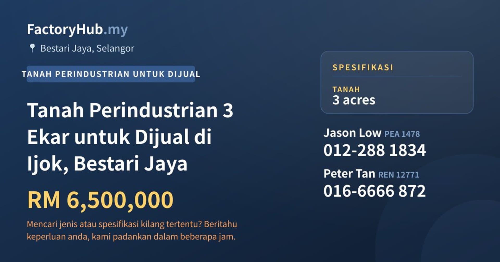 Tanah Perindustrian 3 Ekar untuk Dijual di Ijok, Bestari Jaya · Imej hartanah 1/2