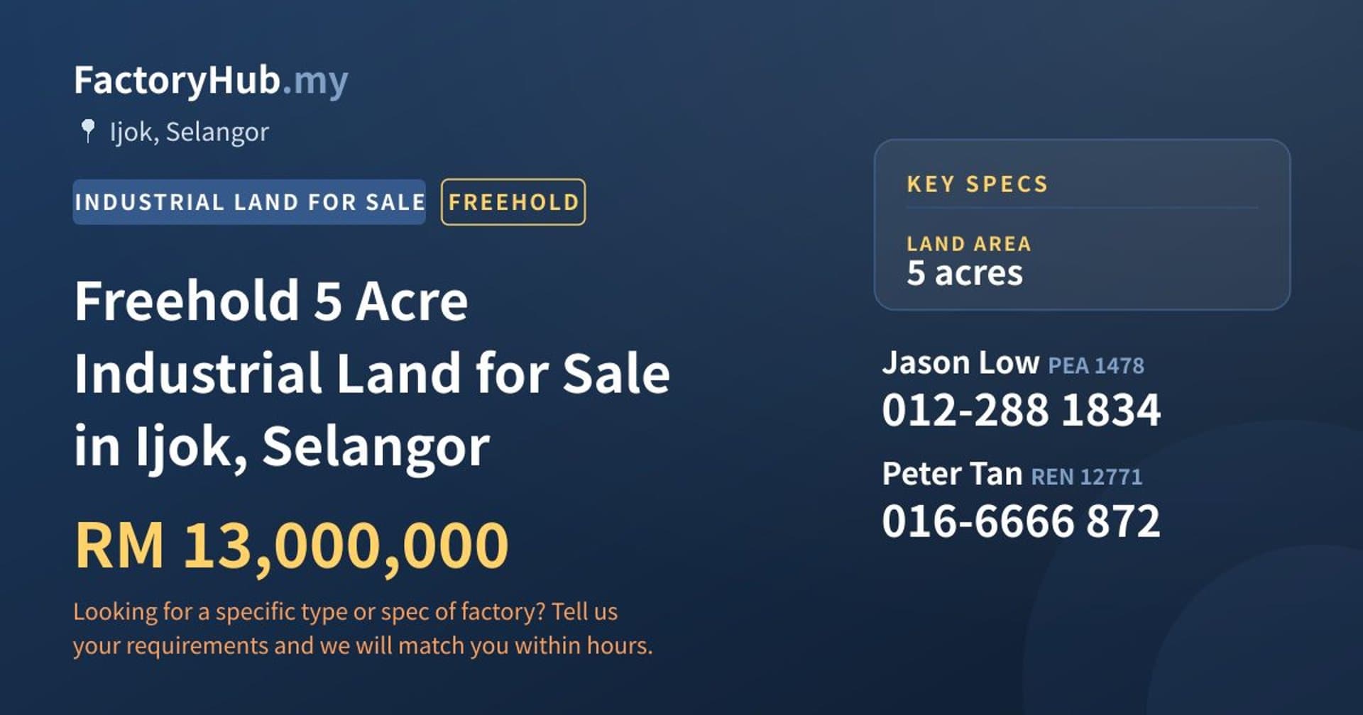 Freehold 5 Acre Industrial Land for Sale in Ijok, Selangor - Property image 1 of 2