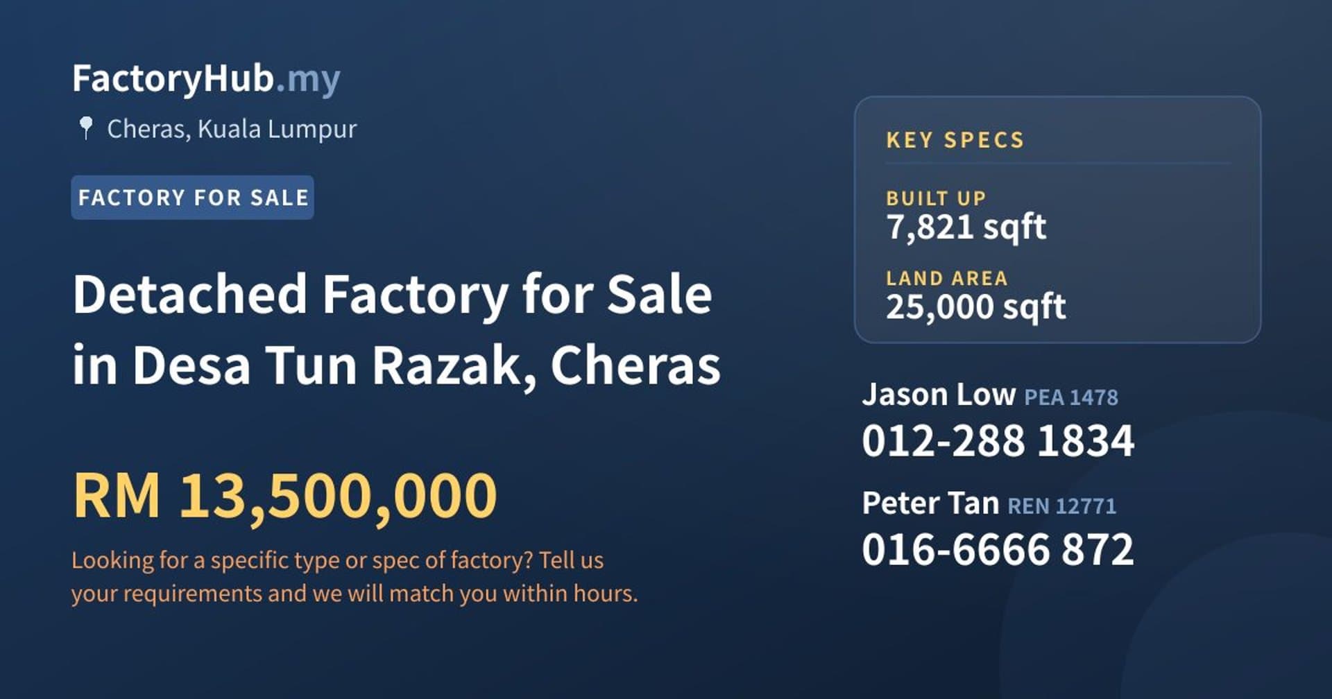 Detached Factory for Sale in Desa Tun Razak, Cheras - Property image 1 of 2