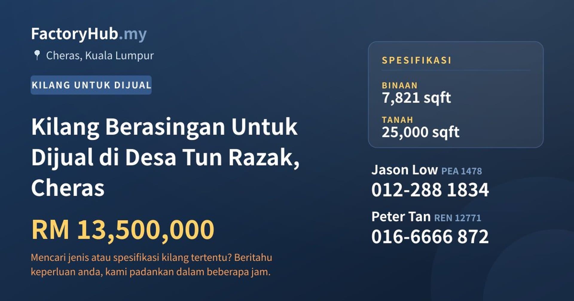 Kilang Berasingan Untuk Dijual di Desa Tun Razak, Cheras · Imej hartanah 1/2