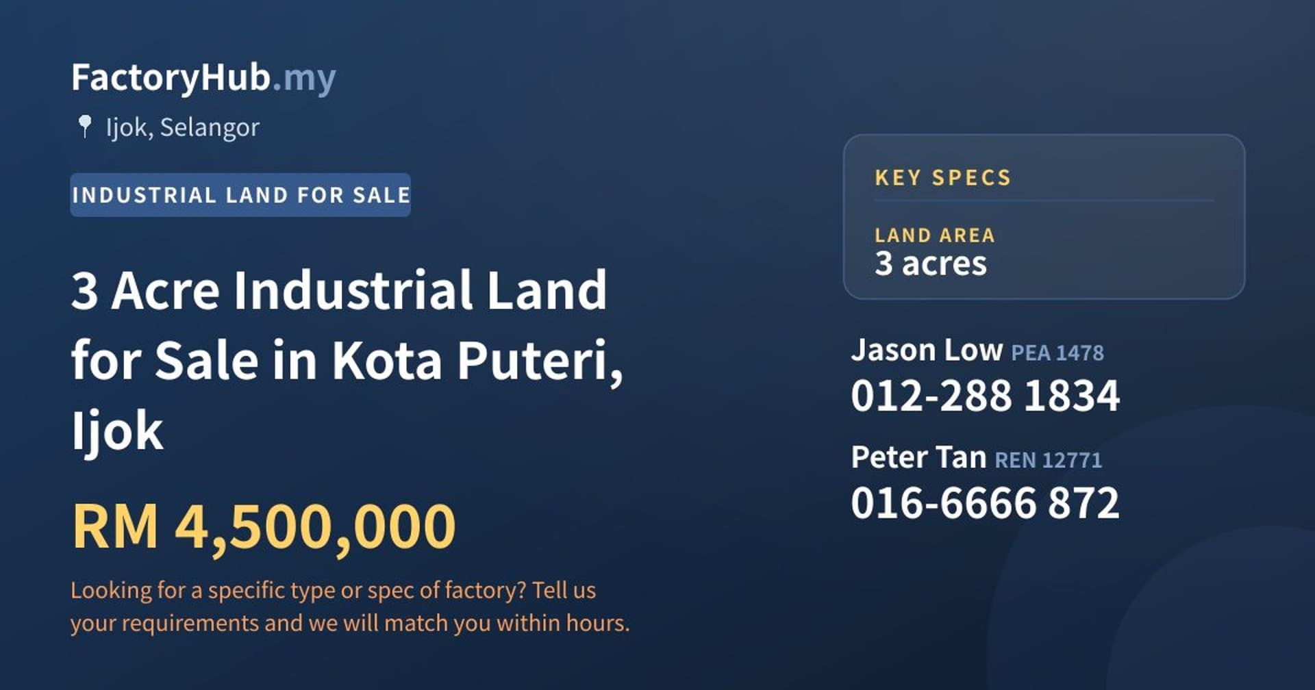 3 Acre Industrial Land for Sale in Kota Puteri, Ijok - Property image 1 of 2