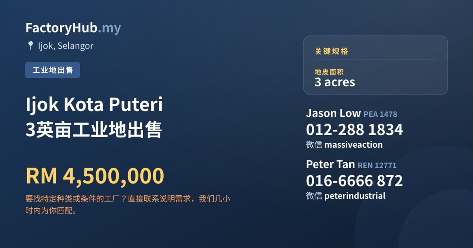 Ijok Kota Puteri 3英亩工业地出售 · 房源图片 1/2