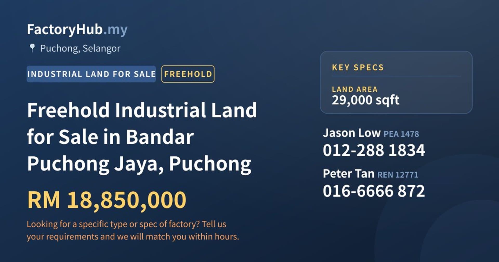 Freehold Industrial Land for Sale in Bandar Puchong Jaya, Puchong - Property image 1 of 2