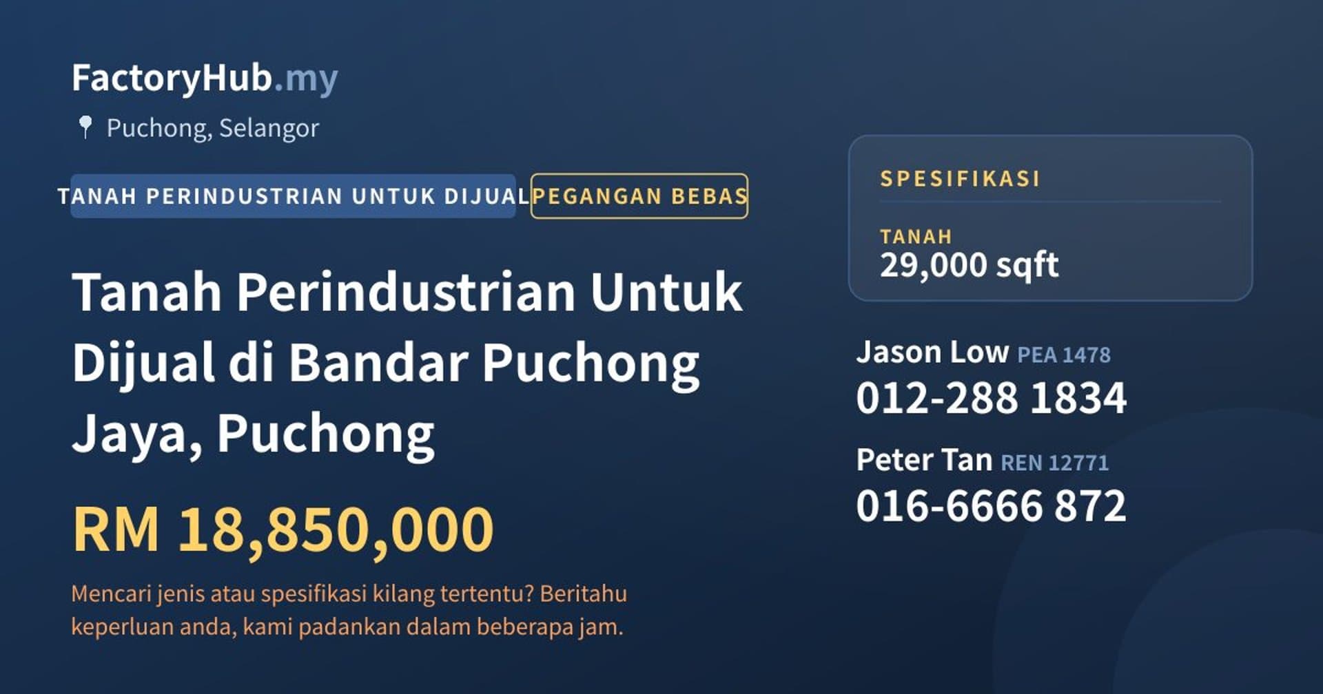Tanah Perindustrian Untuk Dijual di Bandar Puchong Jaya, Puchong · Imej hartanah 1/2