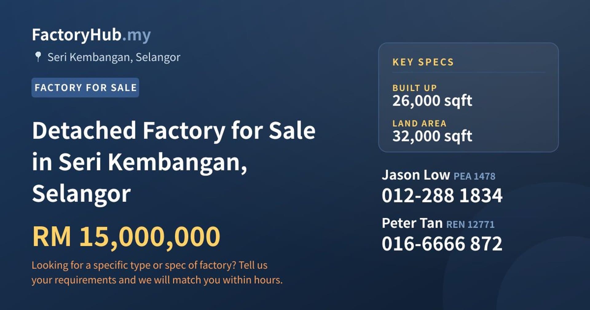 Detached Factory for Sale in Seri Kembangan, Selangor - Property image 1 of 2