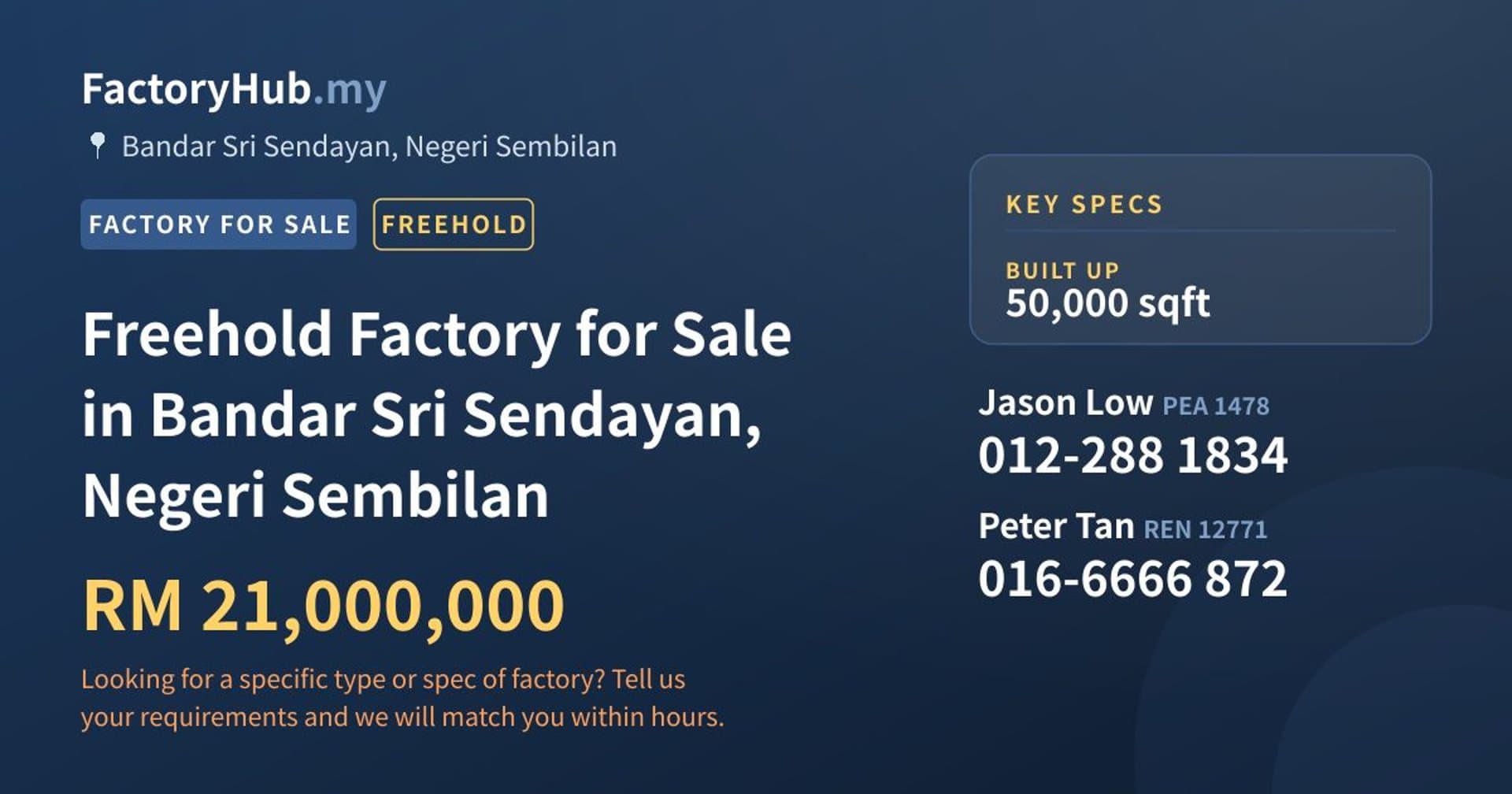 Freehold Factory for Sale in Bandar Sri Sendayan, Negeri Sembilan - Property image 1 of 2