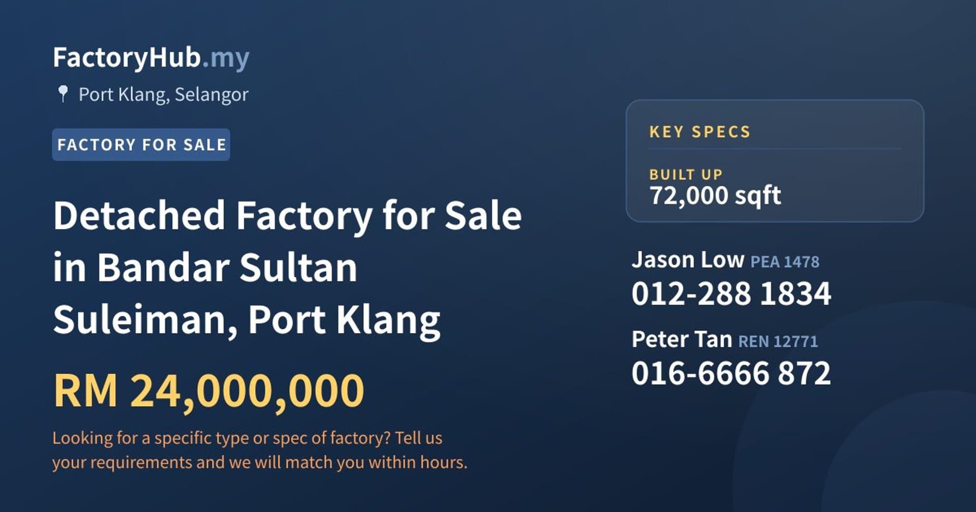 Detached Factory for Sale in Bandar Sultan Suleiman, Port Klang - Property image 1 of 2