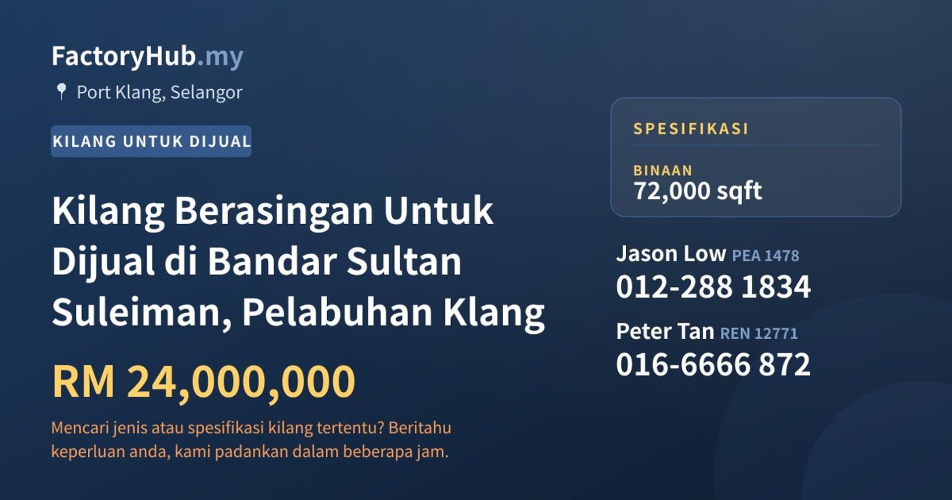 Kilang Berasingan Untuk Dijual di Bandar Sultan Suleiman, Pelabuhan Klang · Imej hartanah 1/2
