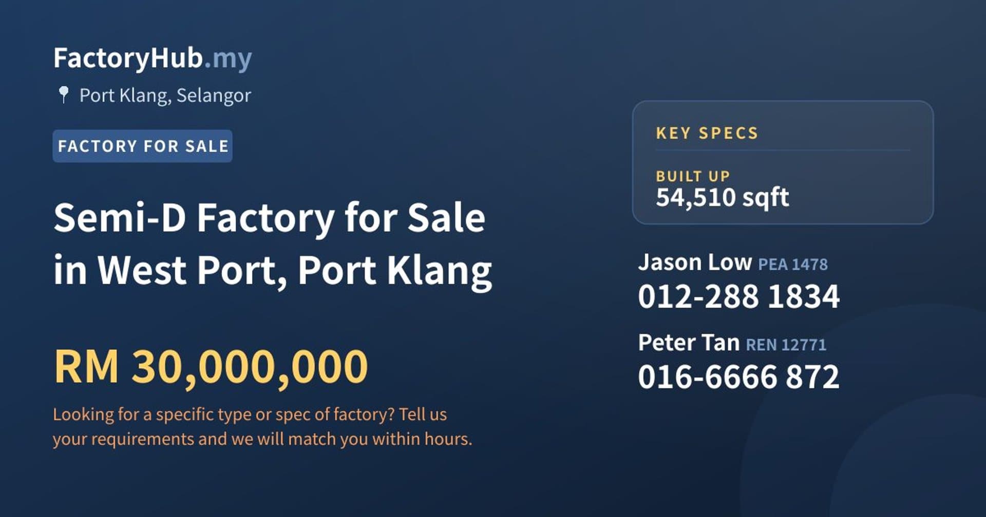 Semi-D Factory for Sale in West Port, Port Klang - Property image 1 of 2